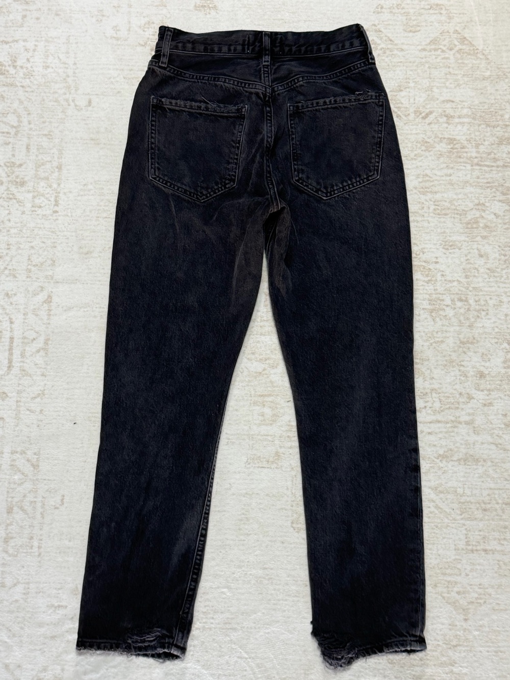 AGOLDE Riley High Rise Straight Crop Jeans 24 Black Washed Distressed Hem - Picture 5 of 12